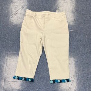 Women's Cream Jeans with Blue Tassels